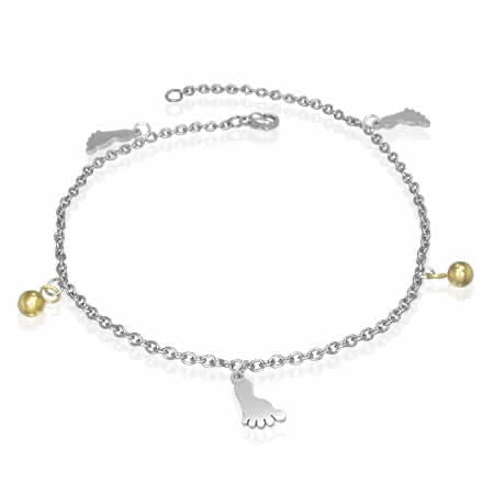 フットスタンプゴールドアンクレット 足跡 足形 シルエット 足首 男性 女性 素足 裸足 ユニーク