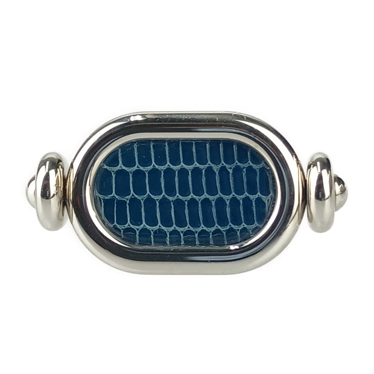 超美品 HERMES エルメス 指輪 リング オデッセイ - シルバー ネイビー メタル リザード レディース 約7号【本物保証】