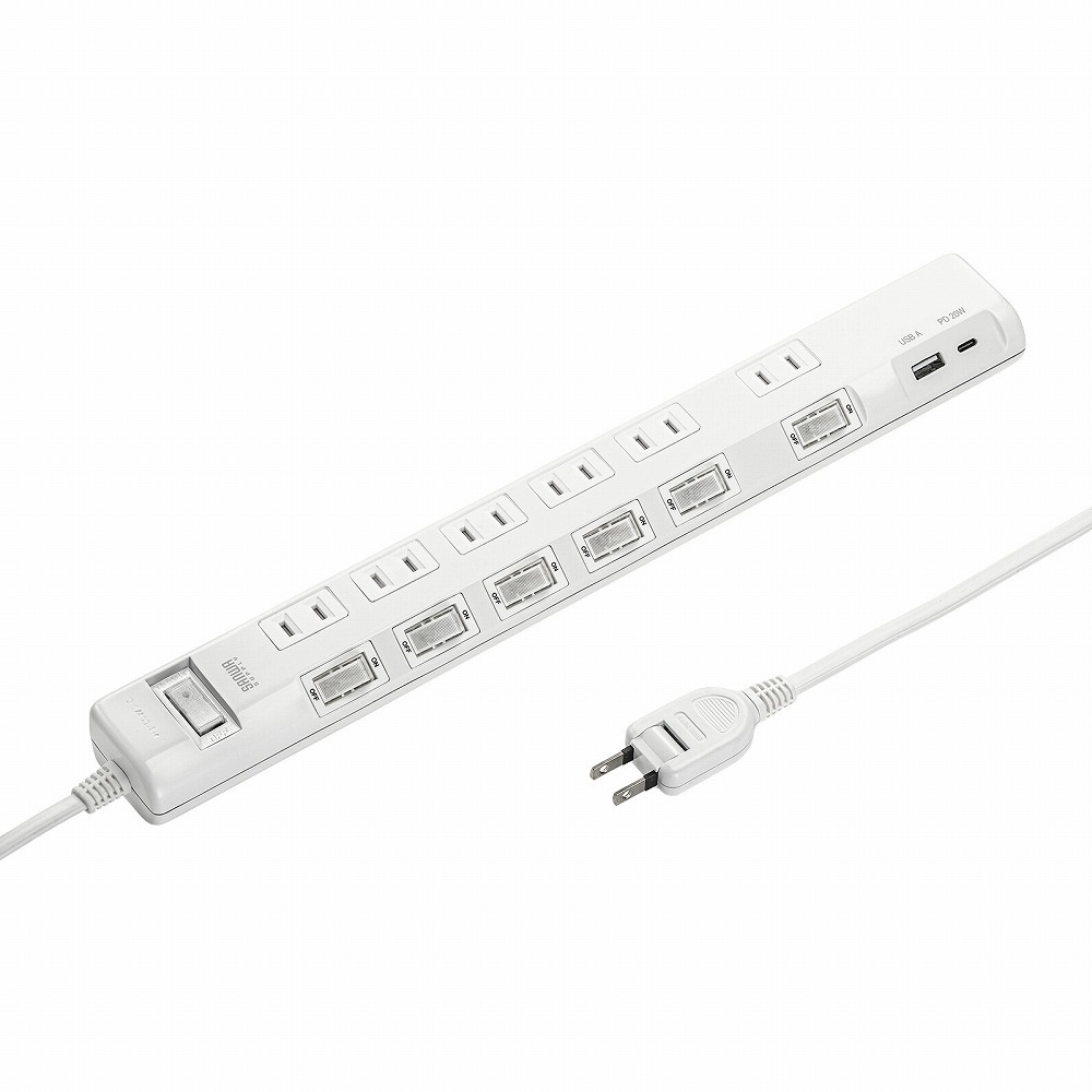 サンワサプライ 節電タップ（2P・6個口・2m・ホワイト） TAPB108UC2W