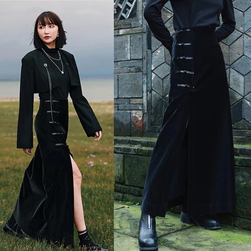 チャイナ風スカート ロング レザースカート ボトムス スリットスカート Aライン PUスカート