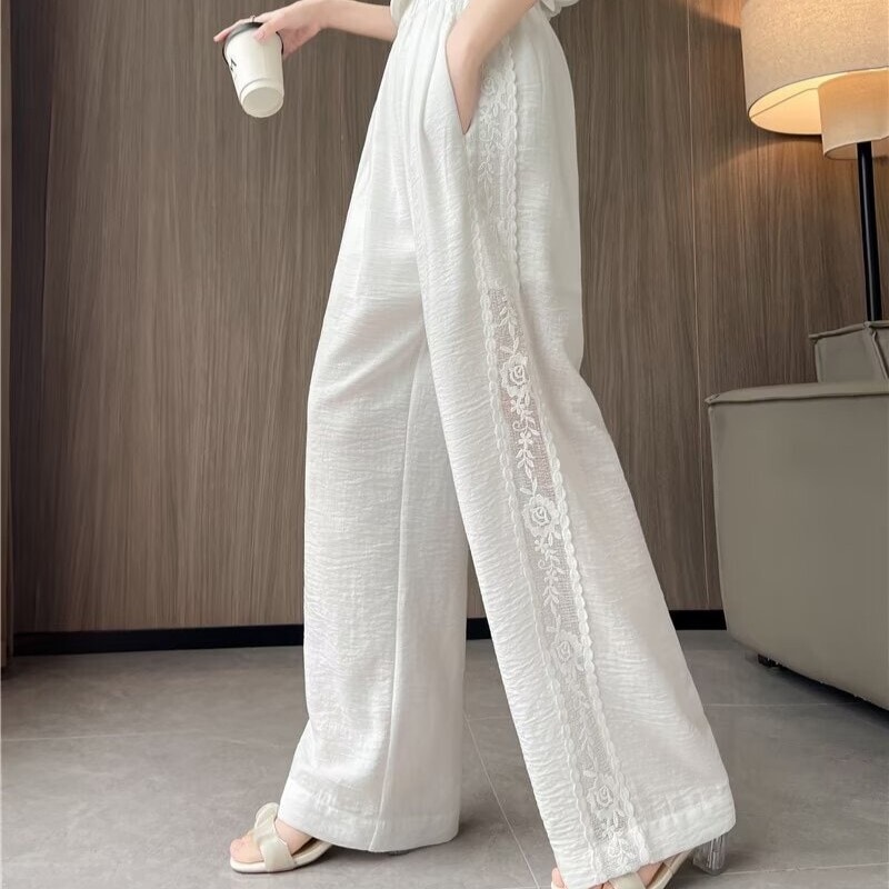 レディース ボトムス ワイドパンツ 丈長 ワイド Iライン ストリート ハイウエスト ウエストゴム 透け感 かわいい 大人可愛い シンプル カジュアル おしゃれ ラフ ガーリー 個性的 主役級