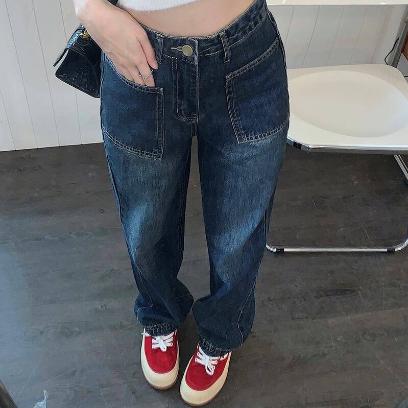 レディース ボトムス パンツ デニム ストレッチデニム ワイドパンツ ストレートパンツ ワイドレッグ ハイウエスト ストリート クール ボーイッシュ メンズライク 大人カジュアル カジュアル 古着 ヴ