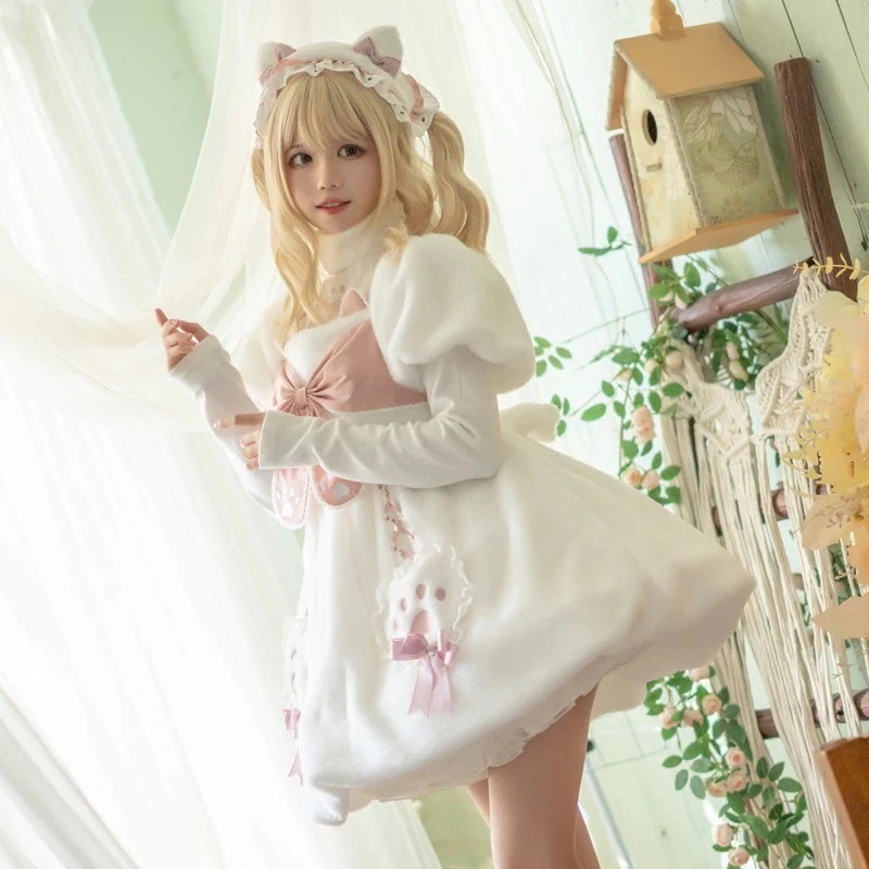 ニャープラネットロリータドレス秋冬厚手あったかかわいいぬいぐるみop 母の日ワンピース