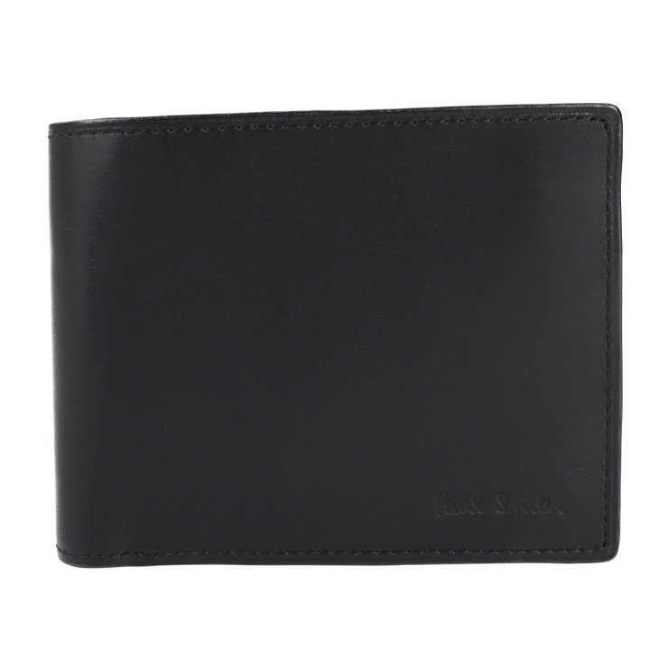 超美品 Paul Smith ポールスミス 二つ折り財布 P074 INSIDE MULTI EMBOSS WALLET インサイド マルチ エンボス カーフレザー ブラック マルチカラー コンパクト