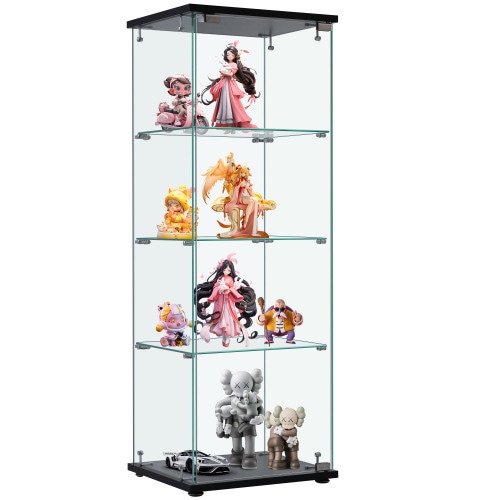 コレクションケース ガラスディスプレイキャビネット フィギュアケース 4段 ブラック 強化ガラス 全面ガラス サイズ:幅42.5*奥行36.5*高さ120cm