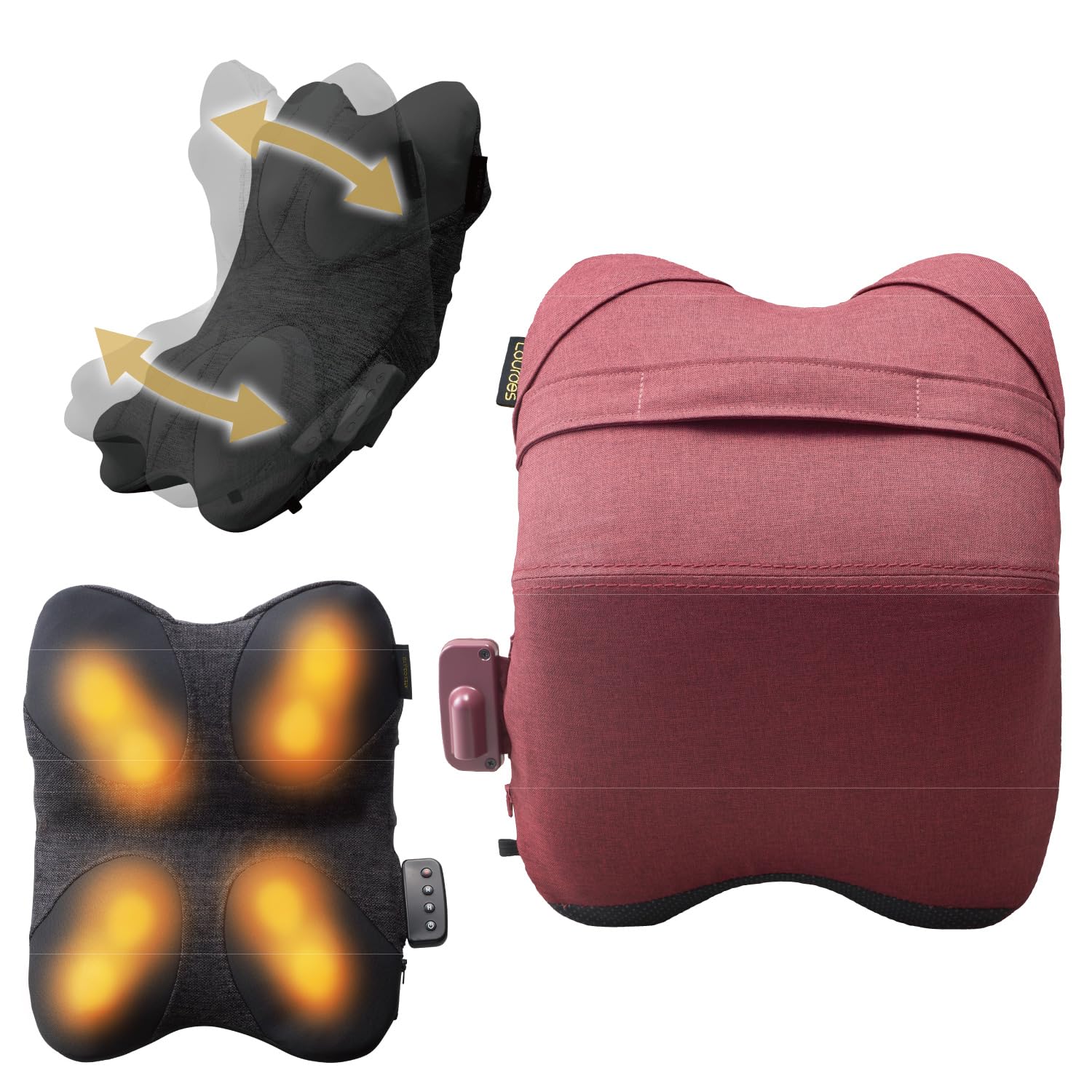 アテックス ATEX ルルド マッサージ器 腰 背中 プレミアム マッサージクッション クロスグランデ レッド AX-HCL348rd 3種のモード くの字サスペンション ヒーター搭載 ホットマッサー