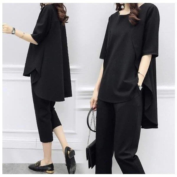 人気新作 セットアップ 上下セットスーツパンツ レディース ブラウス　五分袖　ゆったりウエストゴム 大きいサイズ カジュアル 着痩せ20代30代40代50代