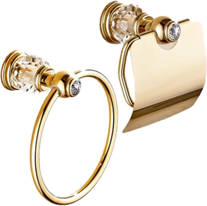 トイレットペーパー タオル ホルダー ハンガー クリスタル ゴージャス 2点セット ゴールド