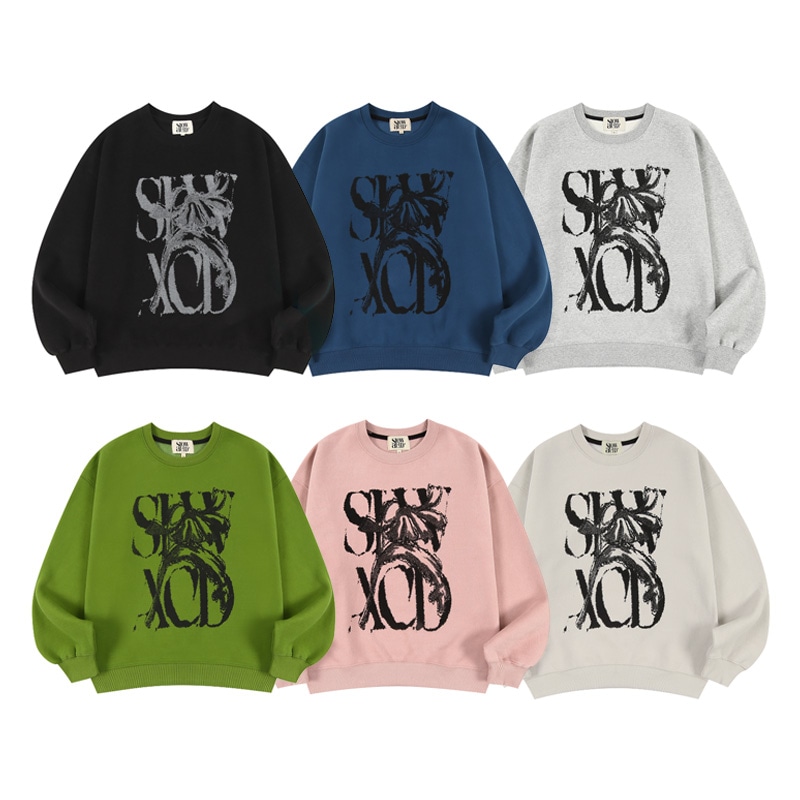 スローアシッド[enhypen ソヌ 着用] PEACH SKIN RUSTY LOGO SWEATSHIRTS 韓国 アイドル 裏起毛 長袖 レディース メンズ 大きいサイズ ゆったり 秋 冬