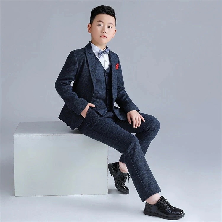 お得な卒業式 スーツ 男の子 大きいサイズ 子供スーツ キッズスーツ 男の子 フォーマルスーツ 入学式スーツ 入園式スーツ チェック柄 4点セット/5点セット 大きめ ジュニア ピアノ 発表会 演