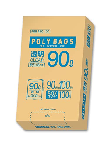 オルディ ごみ袋 90L 透明 厚手 横90×縦100cm 厚み0.05mm 100枚入 業務用 箱入り ポリ袋 PBB-N90-100