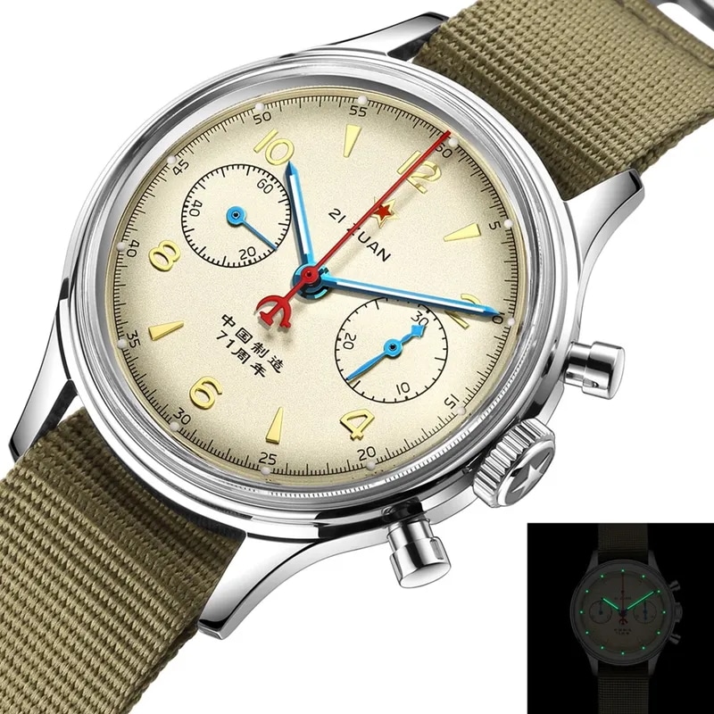 赤い星-メンズ機械式クロノグラフウォッチサファイアseagull st1901ムーブメントグースネックウォッチ196340mm38mm1963