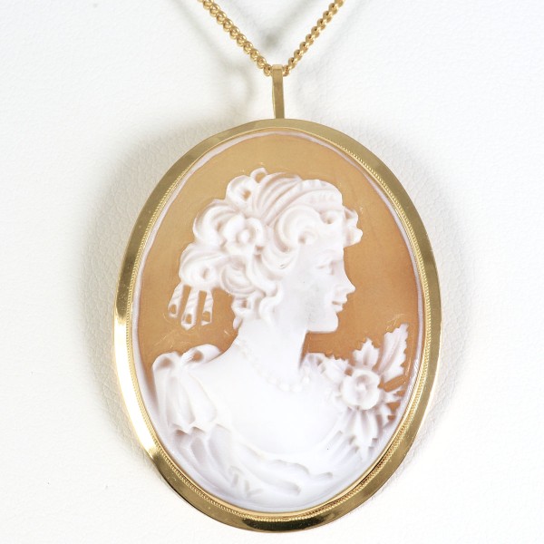 K18 18金 YG イエローゴールド ネックレス ブローチ シェルカメオ ジュエリー 中古 59,880円