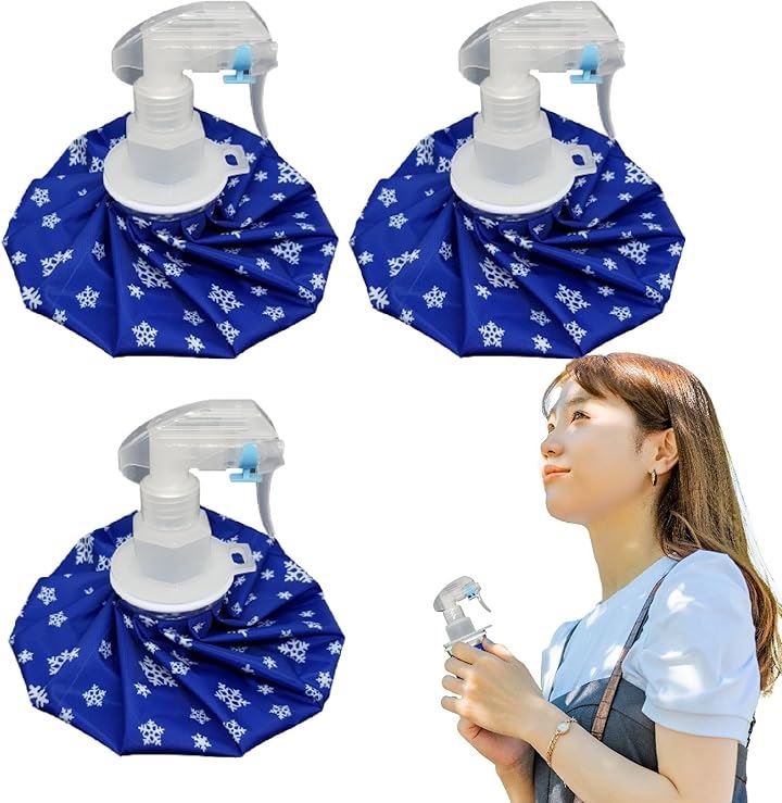 氷嚢 スプレー ミストスプレー付き 持ち運べる氷嚢 ゴルフ スポーツ 大口径 暑さ対策(ブルー(3個セット))