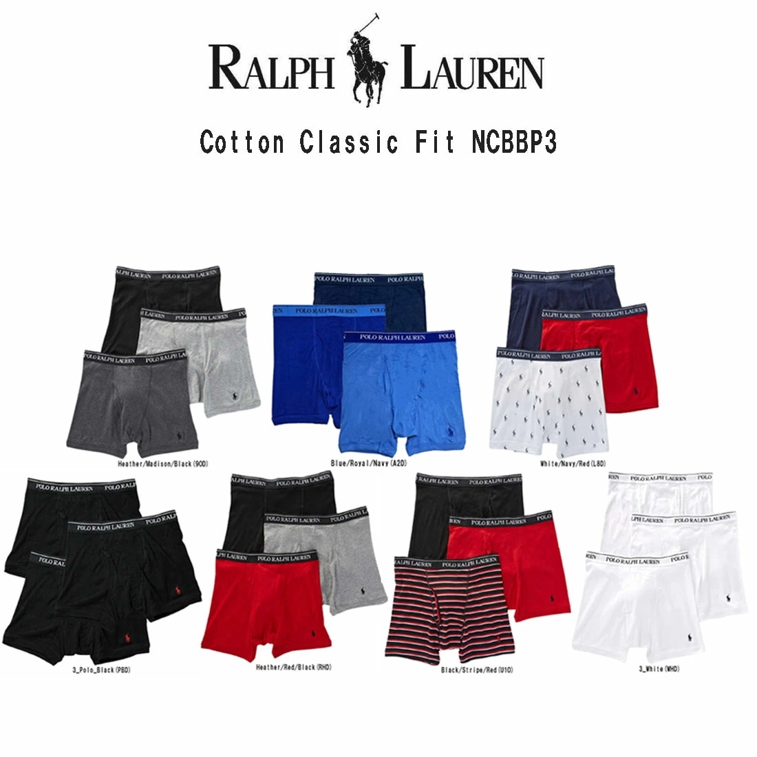 POLO RALPH LAUREN ボクサーパンツ ボクサーブリーフ ミドル 3枚セット コットン クラシックフィット メンズ 男性用 下着 NCBBP3