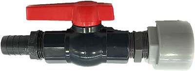 他サイト： スイコー ローリータンク ドレン用 25A・1B 樹脂製 ボールバルブ(ホース内径25ｍｍ 用 タケノコ付)の商品画像