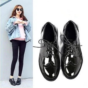 【20点セット】【急速出荷】学院風 美脚 パンプス 編み上げ 走れる ローヒール レディース ブラック エナメル靴 痛くない