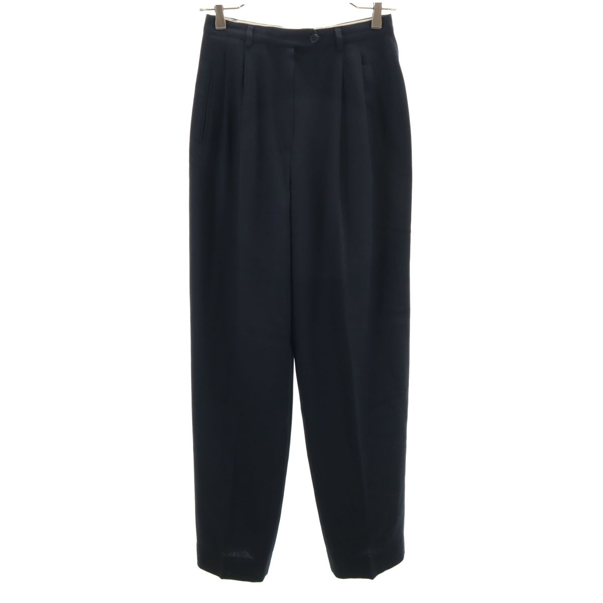 90s イタリア製 オールド ハイウエスト テーパードパンツ 40 ネイビー タック レディース 古着