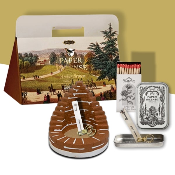 【Paper Incense & Fireplace Gift Set】 紙のお香 & 暖炉のギフトセット/ ペーパーインセンス(48回分)+暖炉の+ギフトラッピング+缶ケース+ゴールドトング+ブロッ