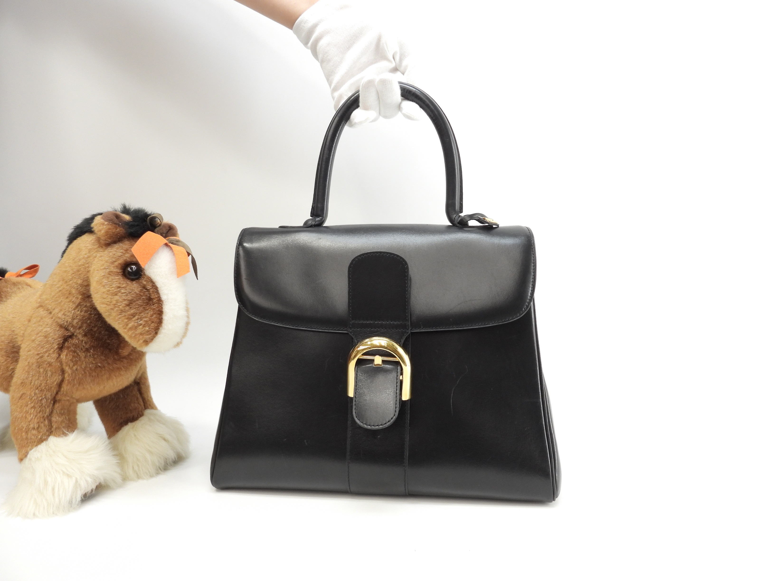 デルボー ブリヨンMM ボックスカーフレザー 紺 ハンドバッグ ケリー型@ 2 139,000円