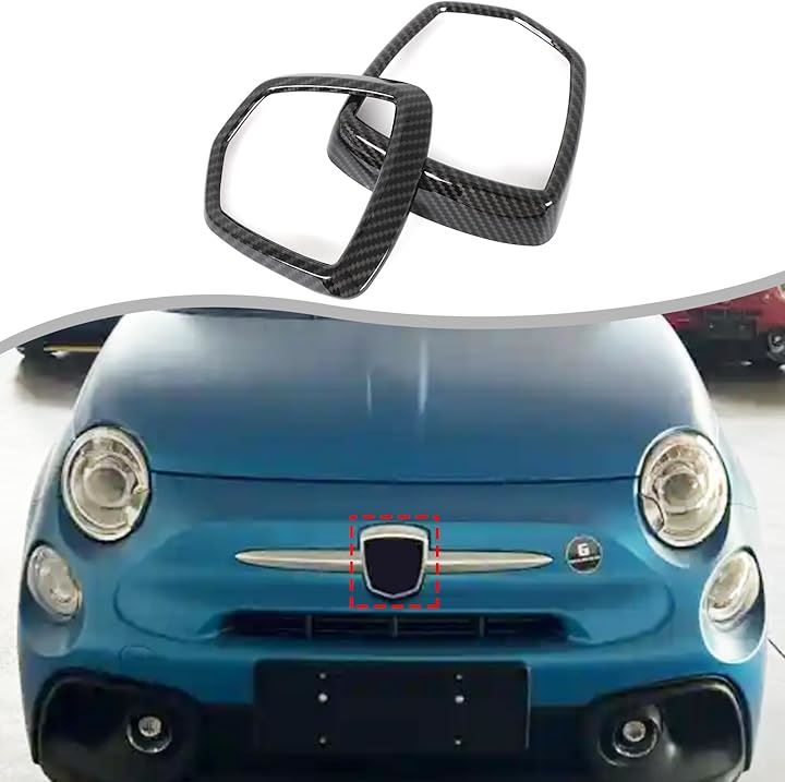 新型 アバルト 595 695 専用 2017～2025に適用 エンブレムリング フロントエンブレムリング リアリング ロゴリング ABS製 貼付タイプ 取付簡単 カスタム(カーボン調)