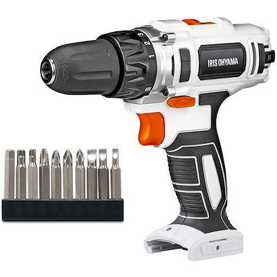 他サイト： アイリスオーヤマ 電動ドリルドライバー コードレス 充電式 10.8V 軽量 LEDライト JCD28 ビット10種付き バッテリー・充電器別売りの商品画像