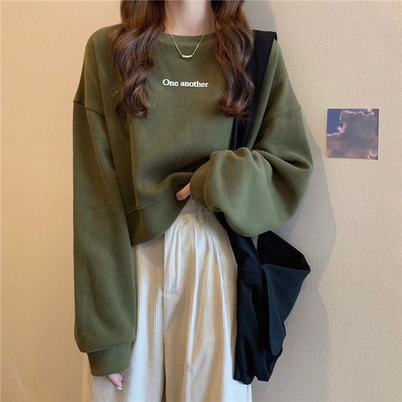 パーカー 春春冬春と春のルーズな長袖プルオーバーレタープリントショートスウェットシャツ レディース 韓国