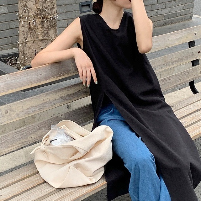 ノースリーブチュニック ワンピース チュニック Vネック 体型カバー スリット 韓国 レディース オルチャン ルーズ シャツワンピ 大人カジュアル カジュアル Aライン リゾート 4,771円