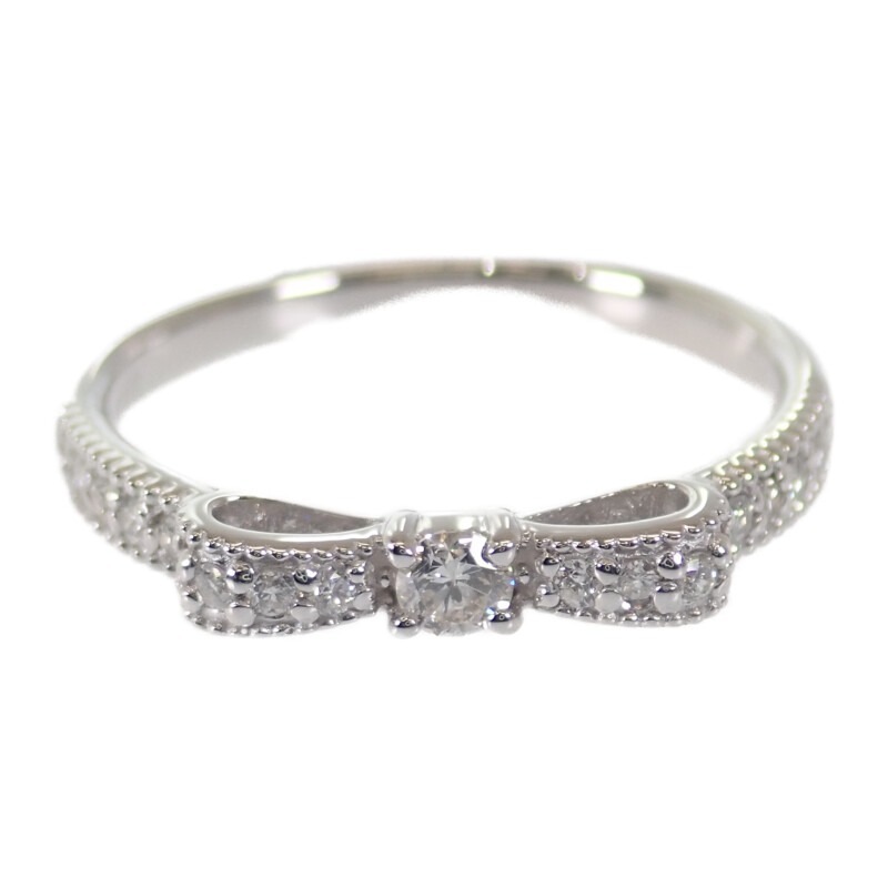 【no brand】デザインジュエリー リボンモチーフ リング K18ホワイトゴールド 11号 ダイヤモンド レディース