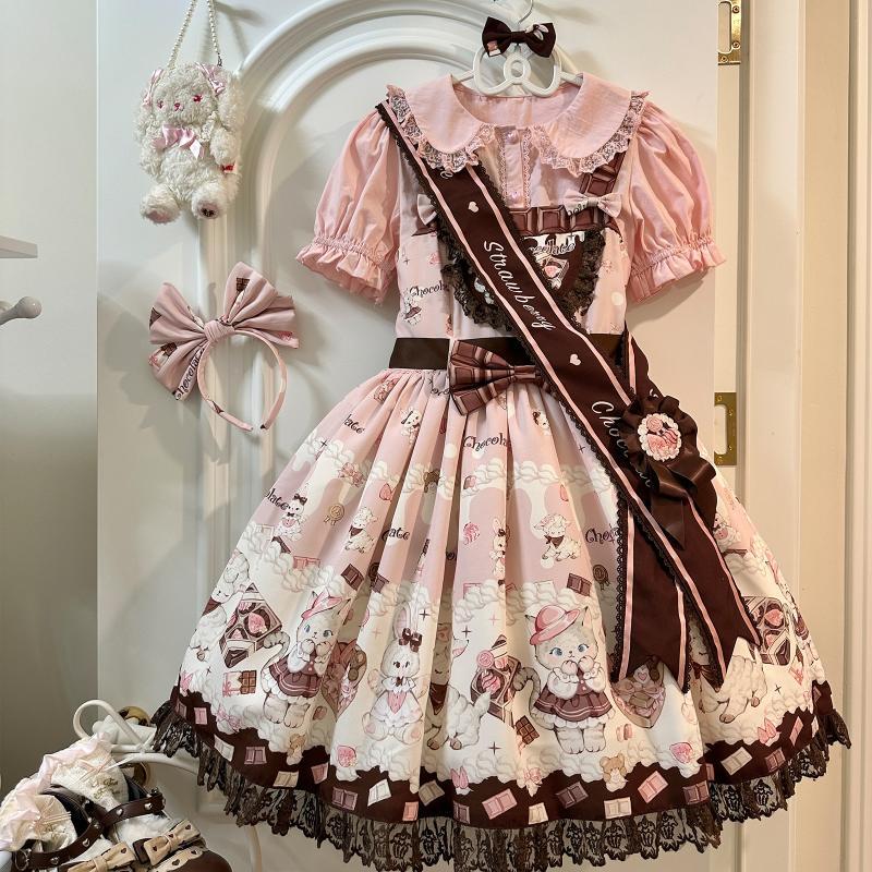 ロリータ胸キュンニャンコオリジナル夕闇のハートストラップJSKかわいいロリータの濃厚ワンピースメイド服
