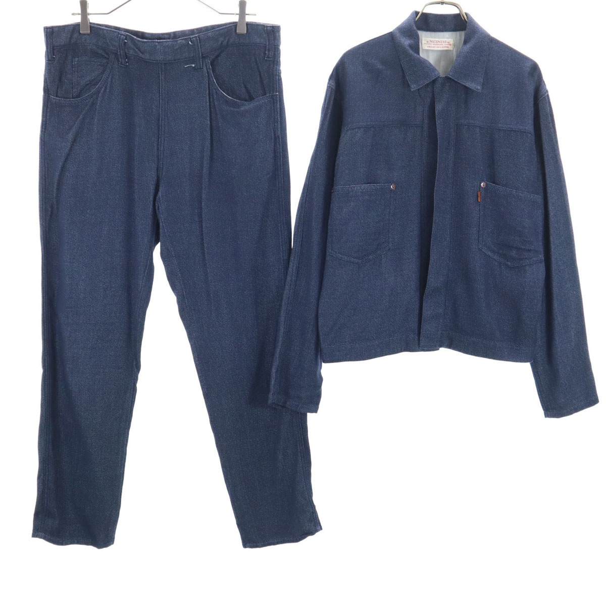 NICENESS ナイスネス シルク100％ 日本製 ジャケット 上下セットアップ M ネイビー メンズ 古着