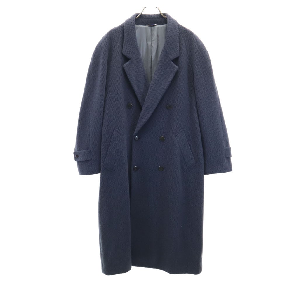 90s オールド ヘリンボーン柄 ウールコート L グレー メンズ 古着