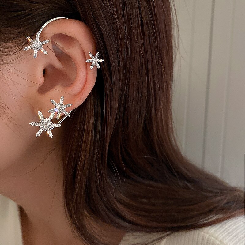 春の耳元をおしゃれにイヤーカフ 韓国ファッション 雪花イヤークリップins かわいい 人気 イヤリング/クリップイヤリングノンホール耳飾りエレガント
