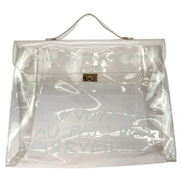 美品 ビニールケリー クリア ホワイト ゴールド金具 PVC/ビニール/メッキ ハンドバッグ レディース 604386