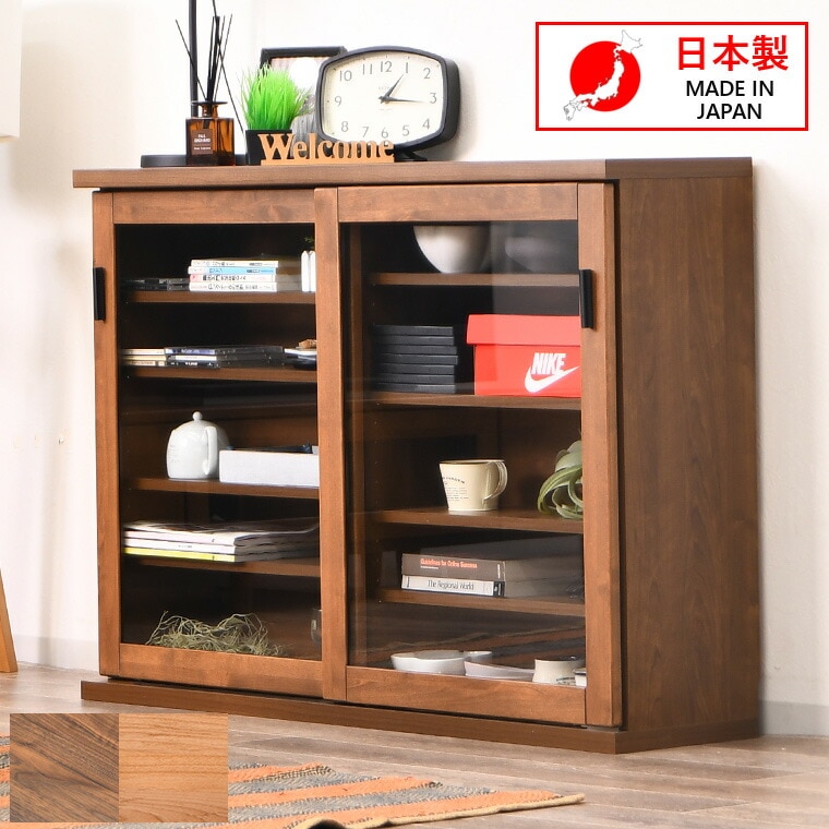 カウンター下収納 薄型 キャビネット サイドボード 日本製 スリム 完成品 引き戸 スライド式 ガラス扉 扉付き 奥浅 カウンターキャビネット 書棚 本棚 おしゃれ