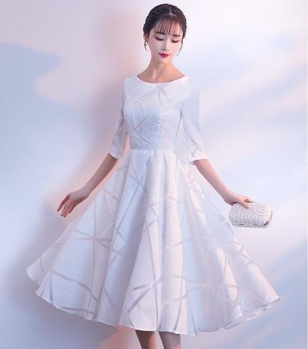 1463.フレアミモレ丈ドレス（ホワイト）結婚式 二次会 ドレス 成人式 忘年会 披露宴 お呼ばれ 2019 春夏 sale 100,000円