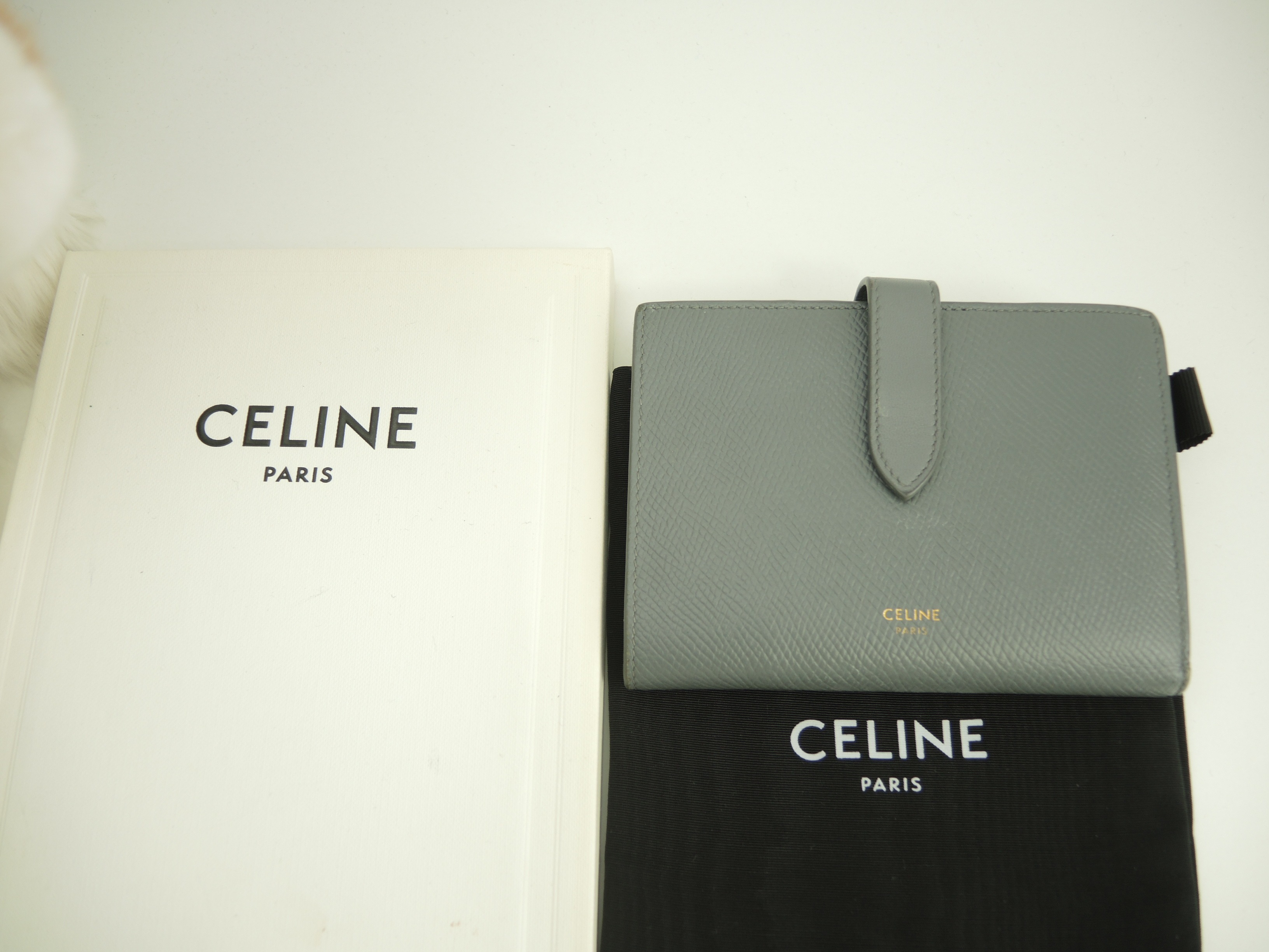 ミディアムストラップウォレット レザー 灰 2つ折財布@S-FG-4138