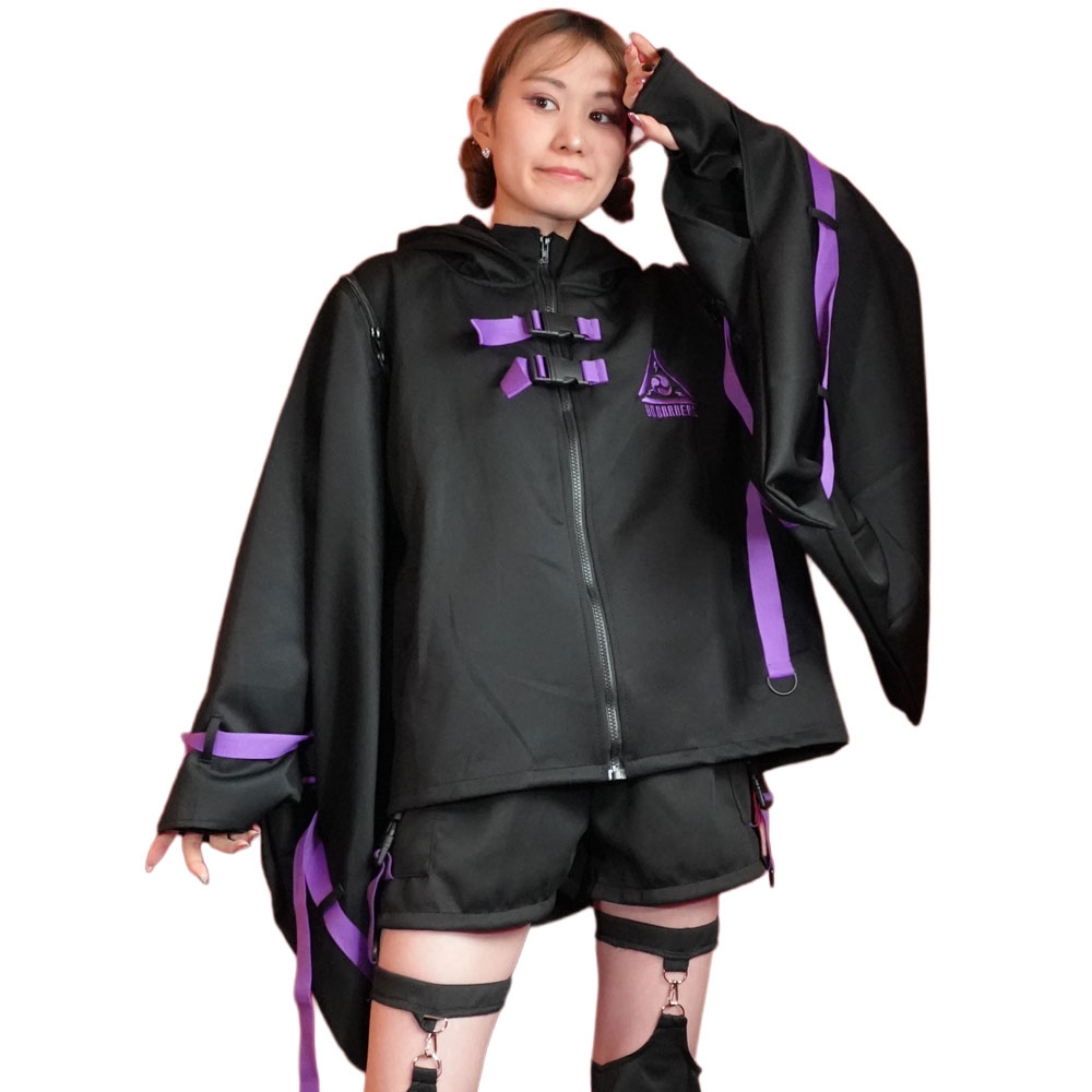渦雷 キモノジャケット 長袖 着物袖 原宿系 原宿 ライン ファッション パンク ロック サイバー サバゲー パープル jr-452-116