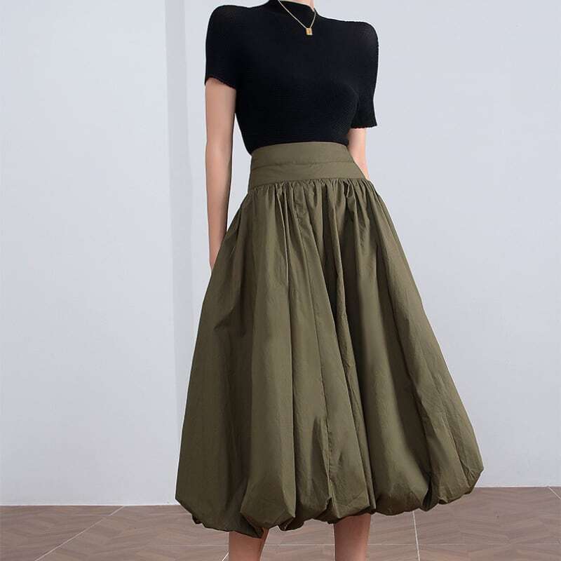 レディース バルーンスカート カーキ スカート ふんわり ボリューム 大人可愛い