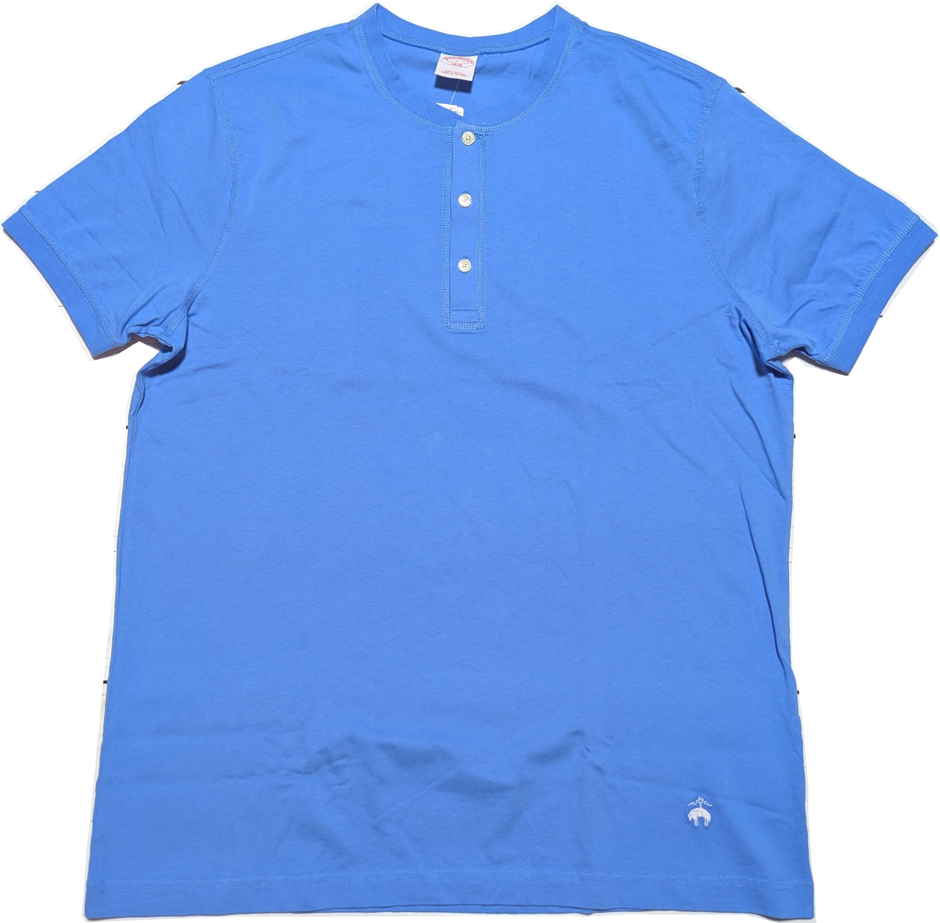 ワンポイント 半袖 ヘンリーネック Tシャツ ブルー メンズ Brooks Brothers 089