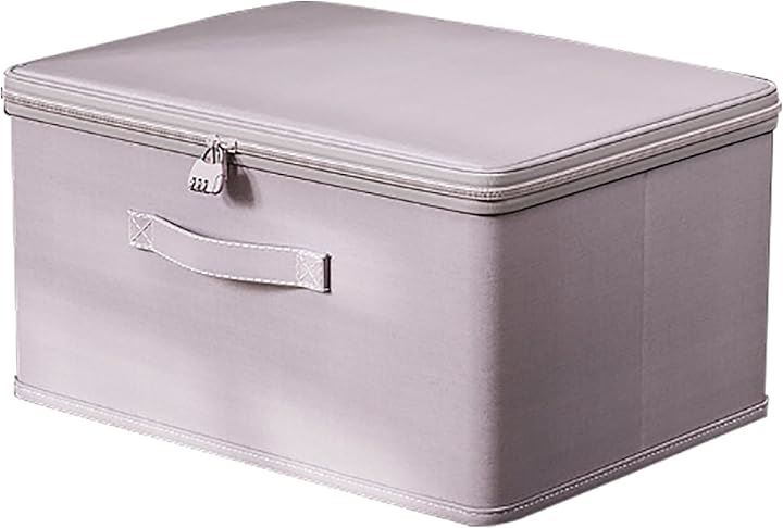 鍵付き収納ボックス ダイヤル錠 収納ケース 大容量 折りたたみ 水洗いOK 衣類 ふた付き おしゃれ 布製 ファスナー(グレー, ３L)