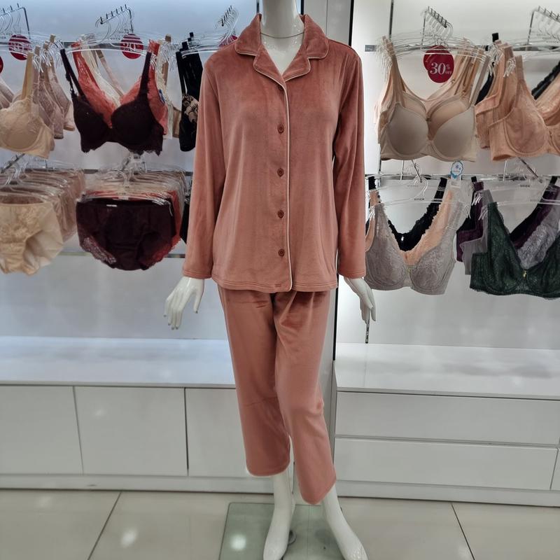 ミンク極細糸 ピンクネイビー 女性パジャマセット