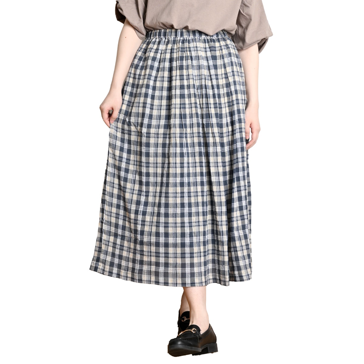 チェック スカート ロングスカート フレアスカート レディース 夏のふんわりチェック柄ロングスカート 夏スカート ボトムス ロング丈 マキシ丈 ギャザー チェック柄 ギンガムチェック 体型カバー ゆ