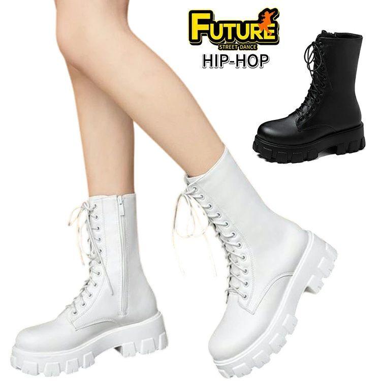 [新品入荷]ダンスブーツ 白 黒 ブーツ kpop 衣装 韓国 アイドル 黒 ヒップホップ ダンスシューズ 厚底 ショートブーツ レディース 編み上げ ブーツ おしゃれ ローヒール