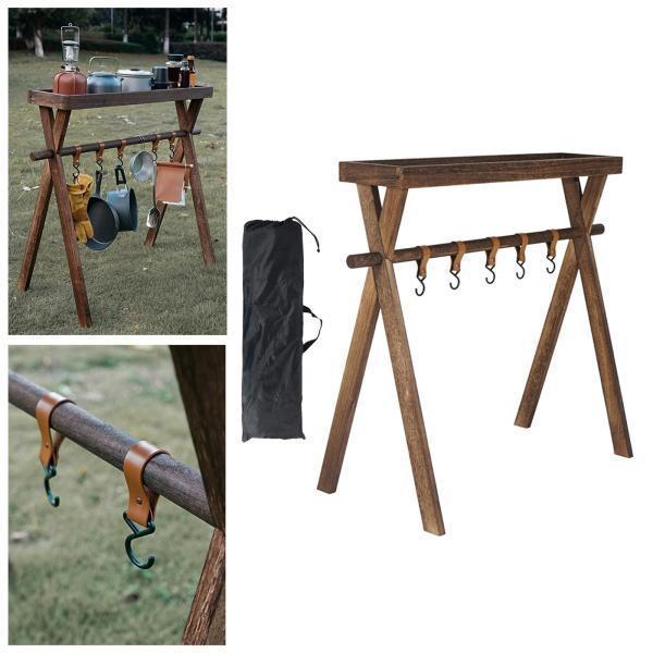 調理器具ハンギング ラック 木製 アウトドア キャンプ用 ピクニック 収納ラック 持ち運び 三角構造 多機能 棚 折りたたみ式 ハンギングラック 6,520円