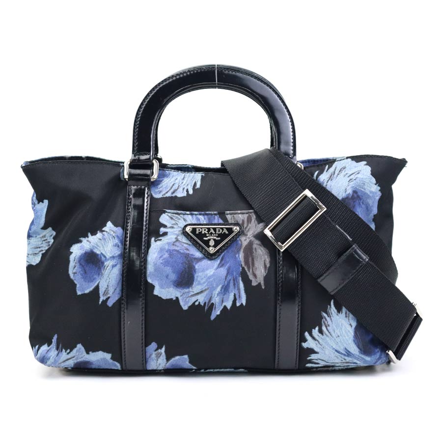 プラダ PRADA ハンドバッグ ショルダーバッグ ナイロン/パテントレザー ブラック×ブルー系 レディース 55805i