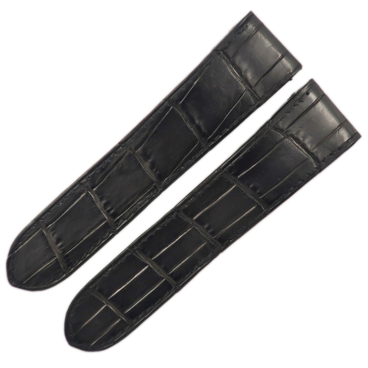 メンズ 美品 クロコ レザー バンド ベルト ストラップ Dバックル用 替え 23ｍｍ マット 黒 3年保証