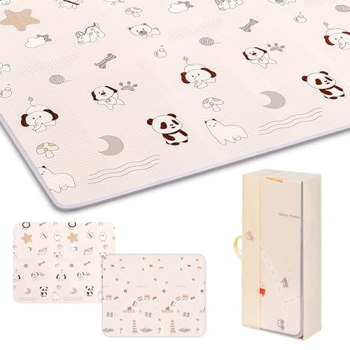 プレイマット-Artake 赤ちゃん プレイマット 収納しやすい 厚手 折りたたみ 防水 防音マット ベビー お昼寝マット (パンダ＋道, 150×180×1cm)