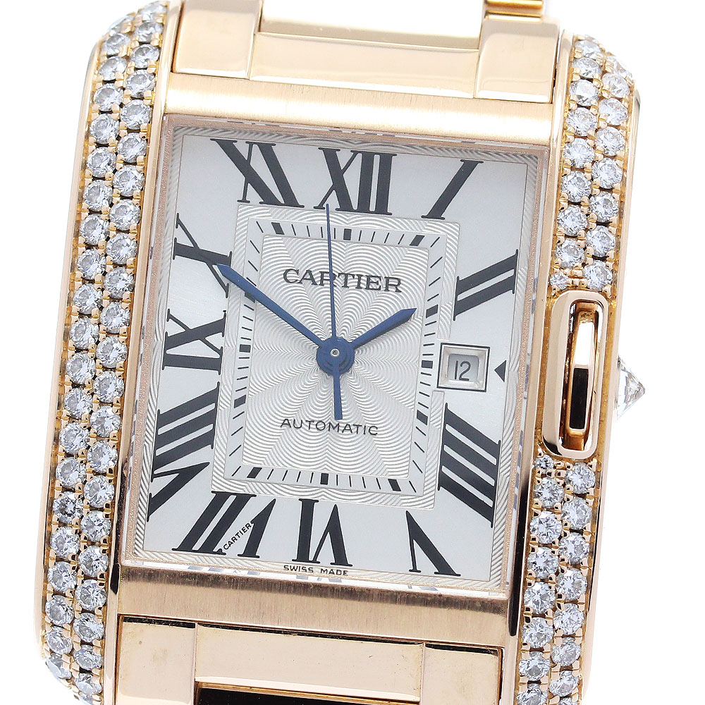 カルティエ CARTIER WT100003 タンクアングレースLM K18PG デイト サイドダイヤベゼル 自動巻き メンズ _826806【中古】