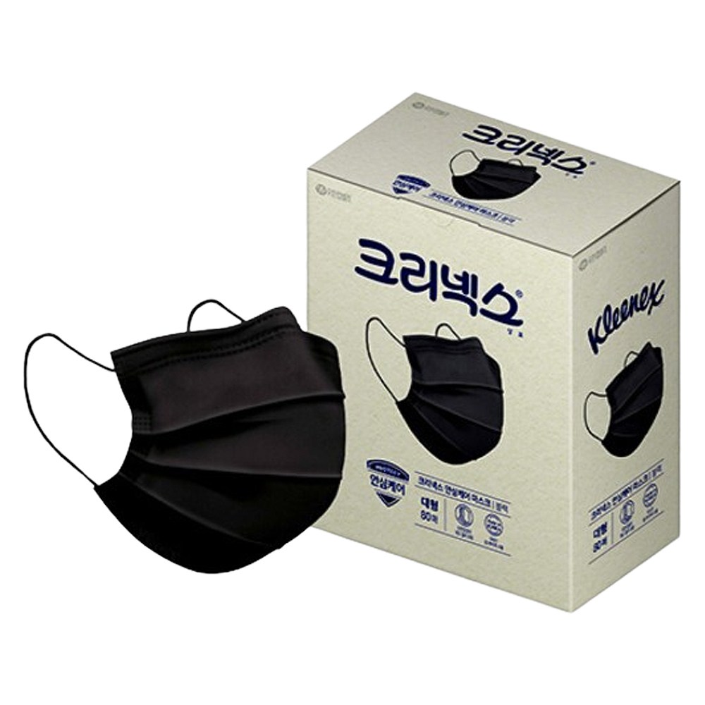 【韓国正規品 KFAD 飛沫遮断マスク】クリネックス安心ケアマスク大型80個入りブラック1個